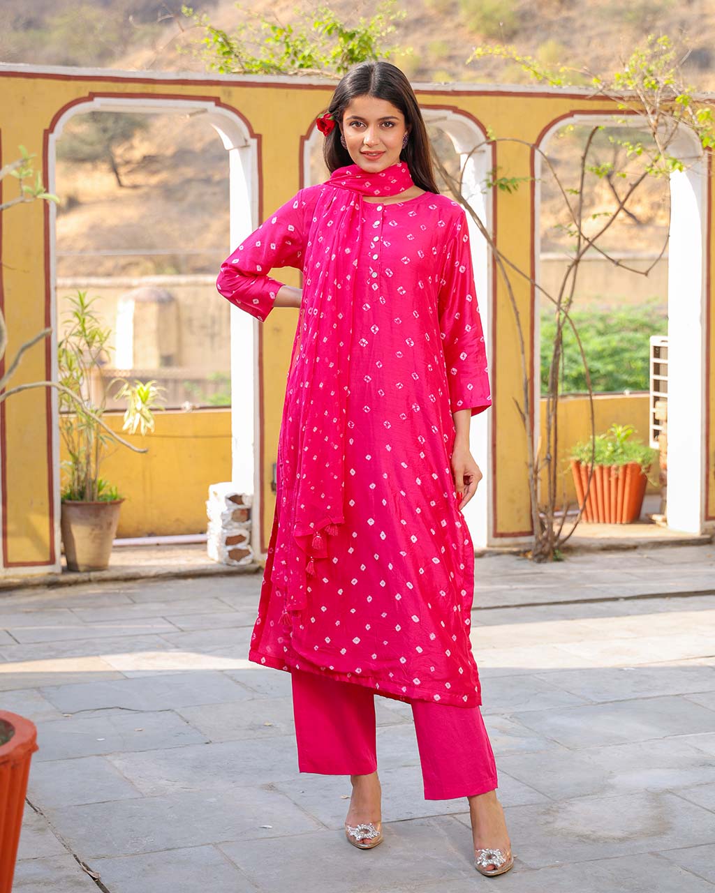 RANI COTTON SILK BANDHEJ SUIT SET - Image 4