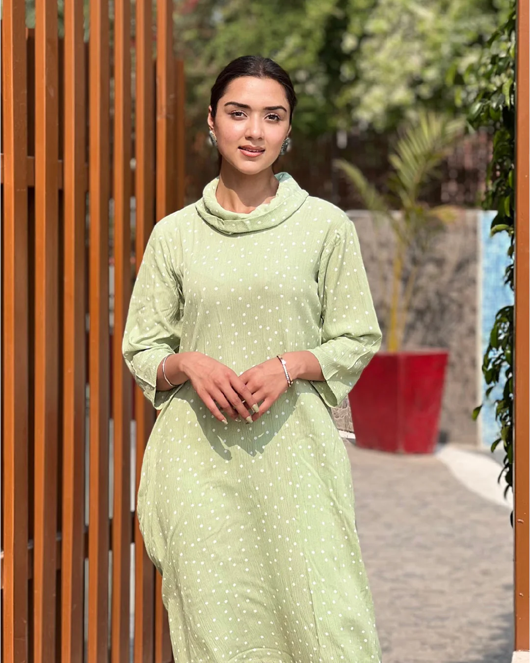 SAGE GREEN RAYON CREPE PANT SET - Image 3