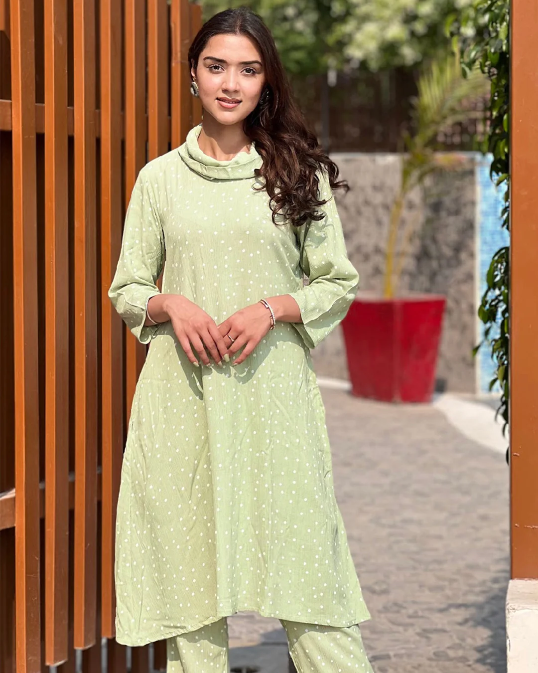 SAGE GREEN RAYON CREPE PANT SET - Image 4