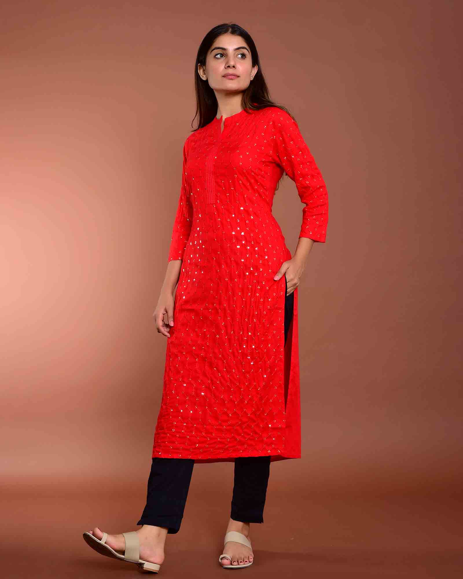 SHIMMERY RED KURTA - Image 4
