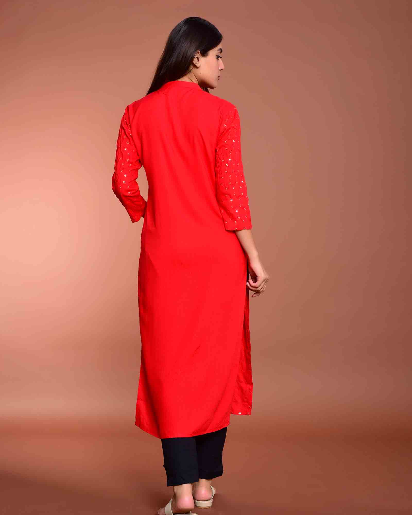 SHIMMERY RED KURTA - Image 5