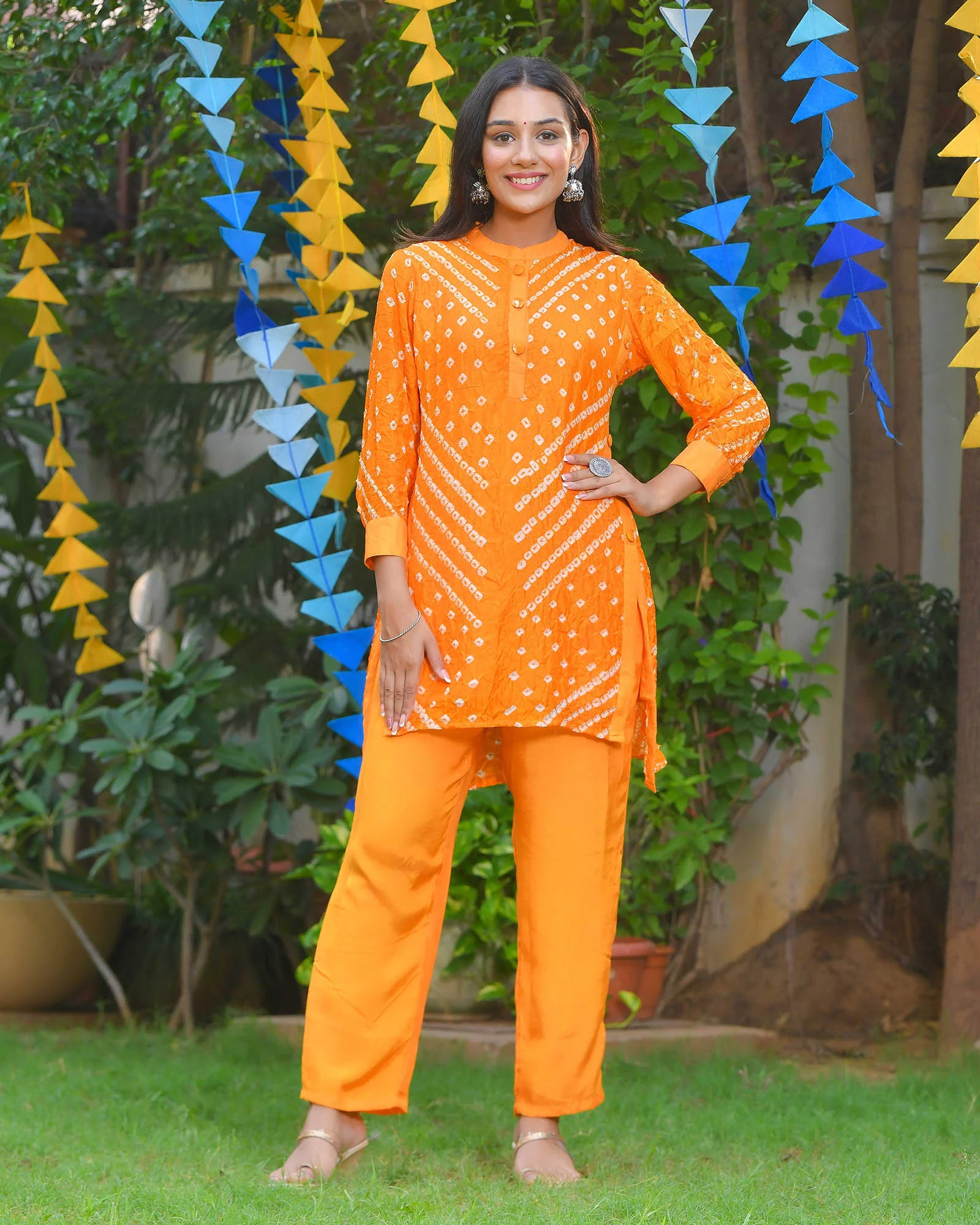 SUNSET ORANGE BANDHEJ PANT SET - Image 3
