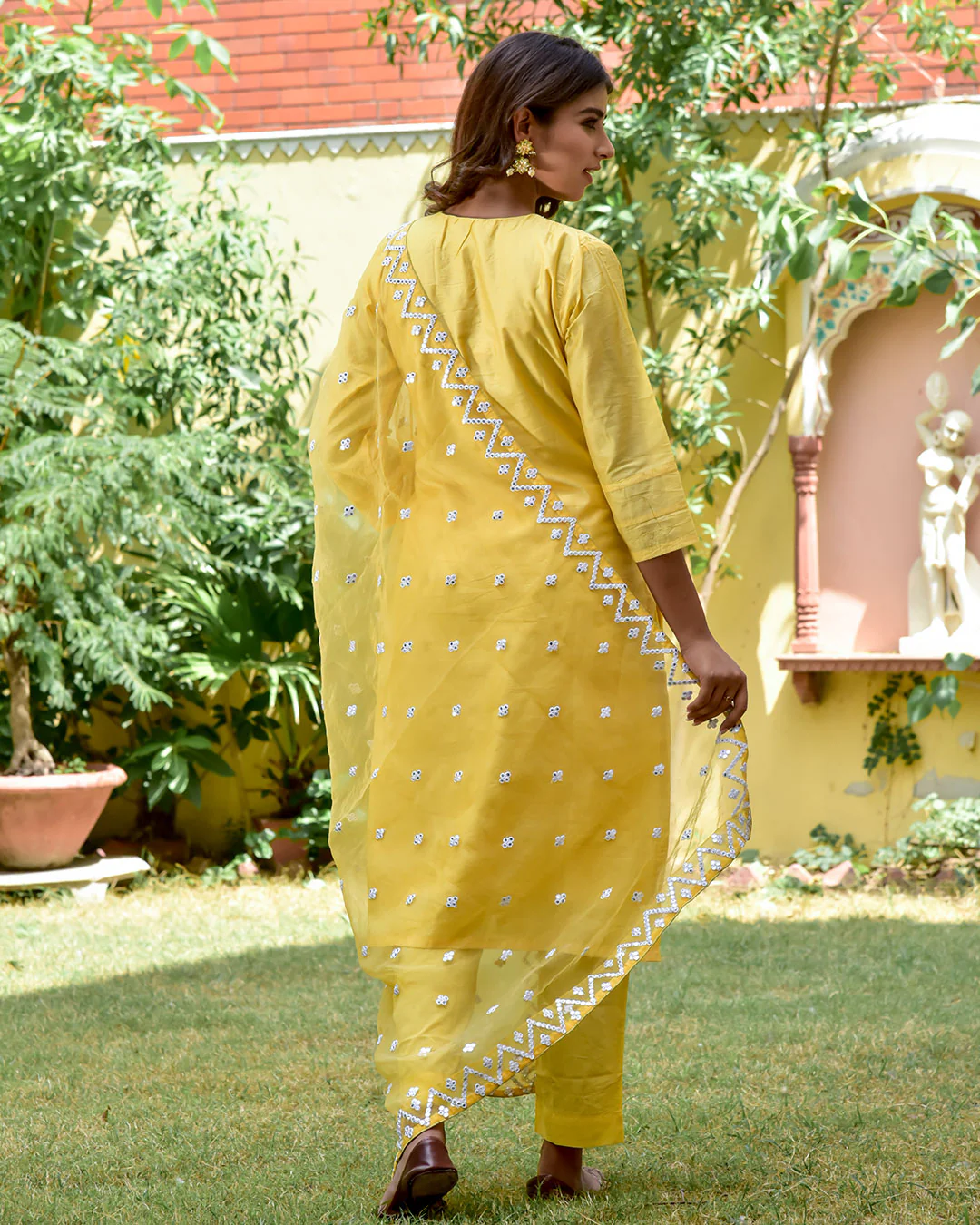 SUNSHINE YELLOW CHANDERI SUIT SET - Image 4