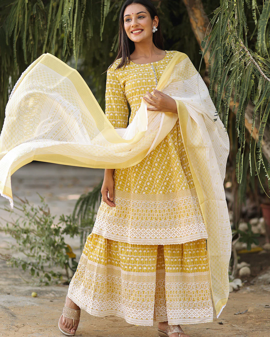 YELLOW COTTON SILK SUIT SET - Image 3