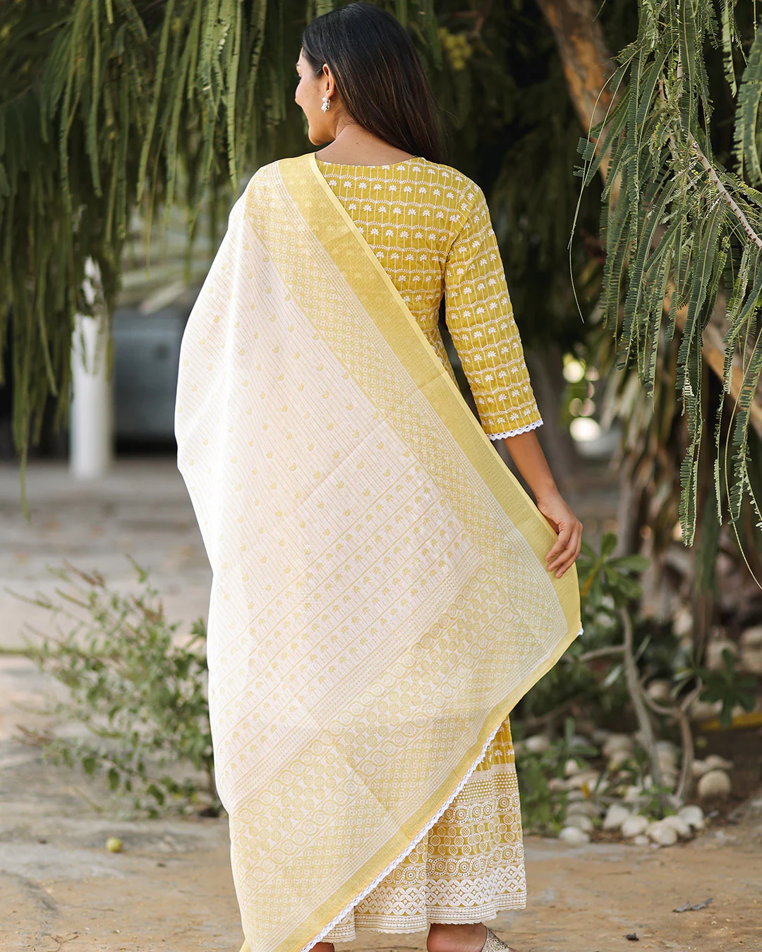 YELLOW COTTON SILK SUIT SET - Image 4
