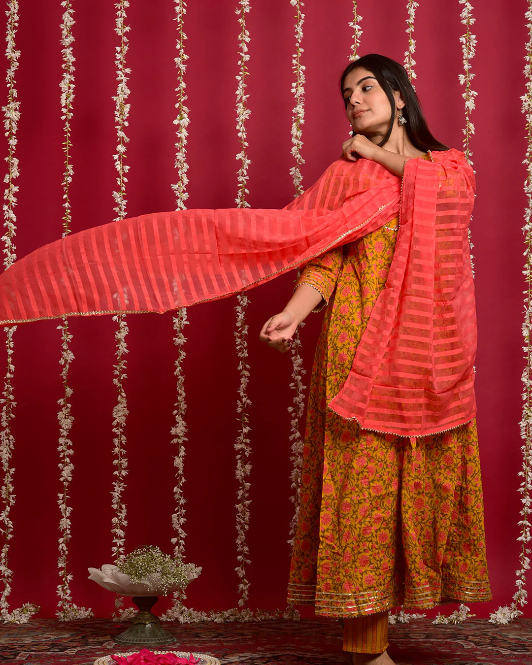 YELLOW & ORANGE ANARKALI SUIT SET - Image 5
