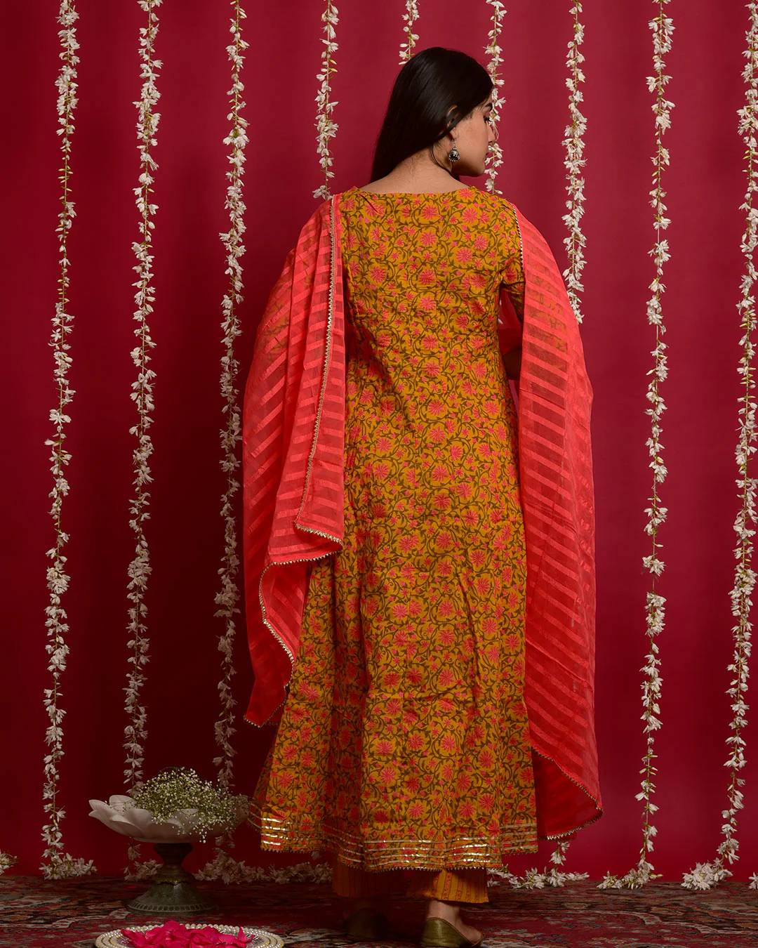 YELLOW & ORANGE ANARKALI SUIT SET - Image 7