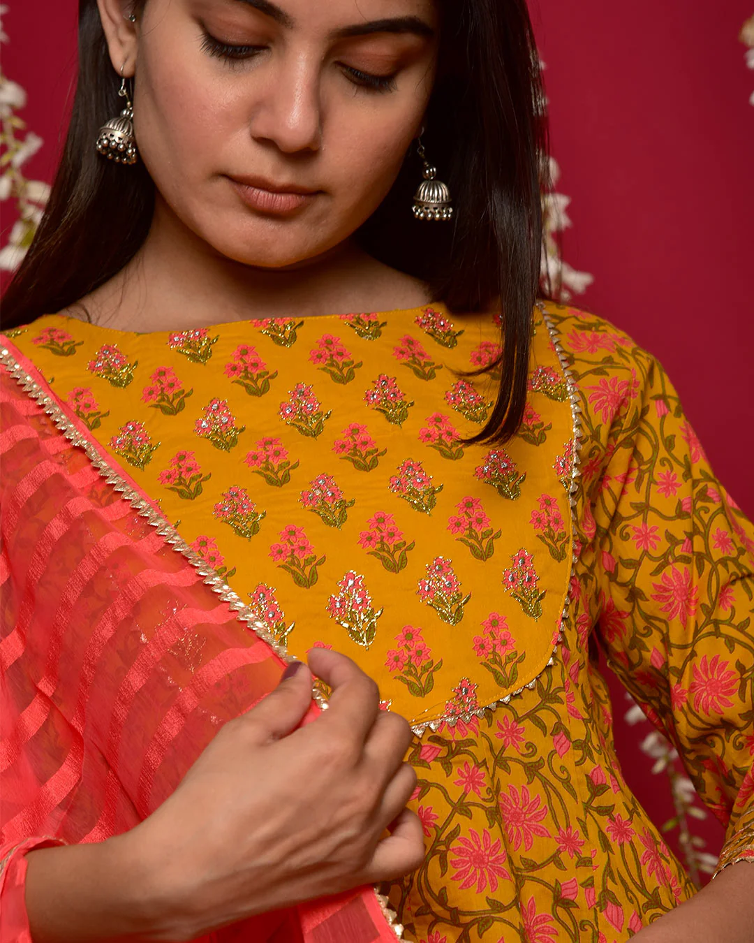 YELLOW & ORANGE ANARKALI SUIT SET - Image 9