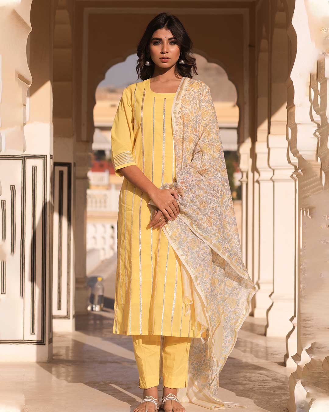 YELLOW SUIT WITH CHANDERI DUPATTA - Image 4