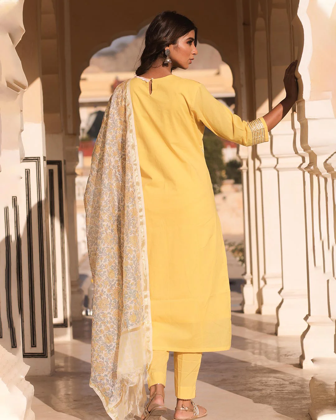 YELLOW SUIT WITH CHANDERI DUPATTA - Image 5